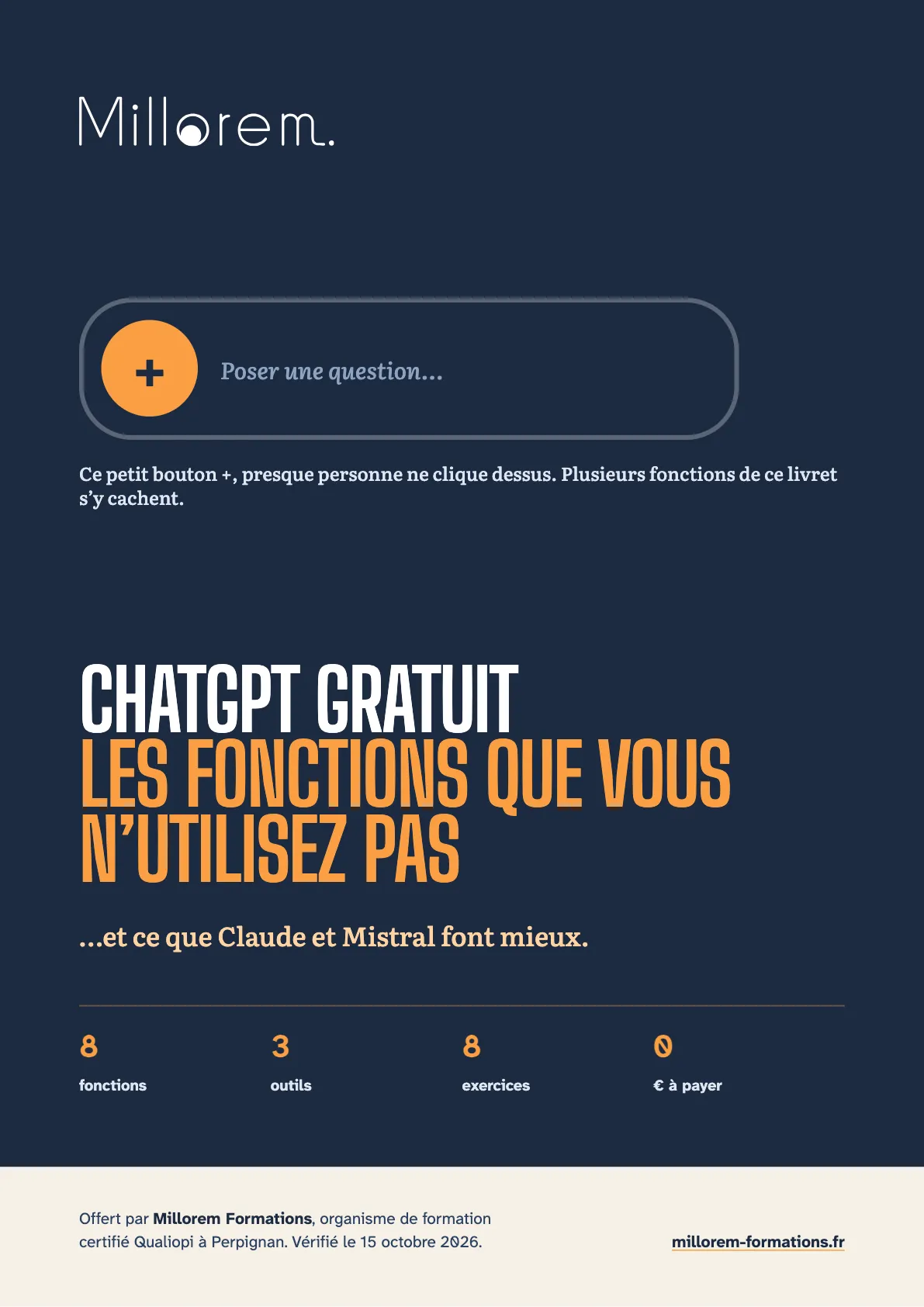 Couverture du livret « ChatGPT gratuit : les fonctions que vous n’utilisez pas » de Millorem Formations