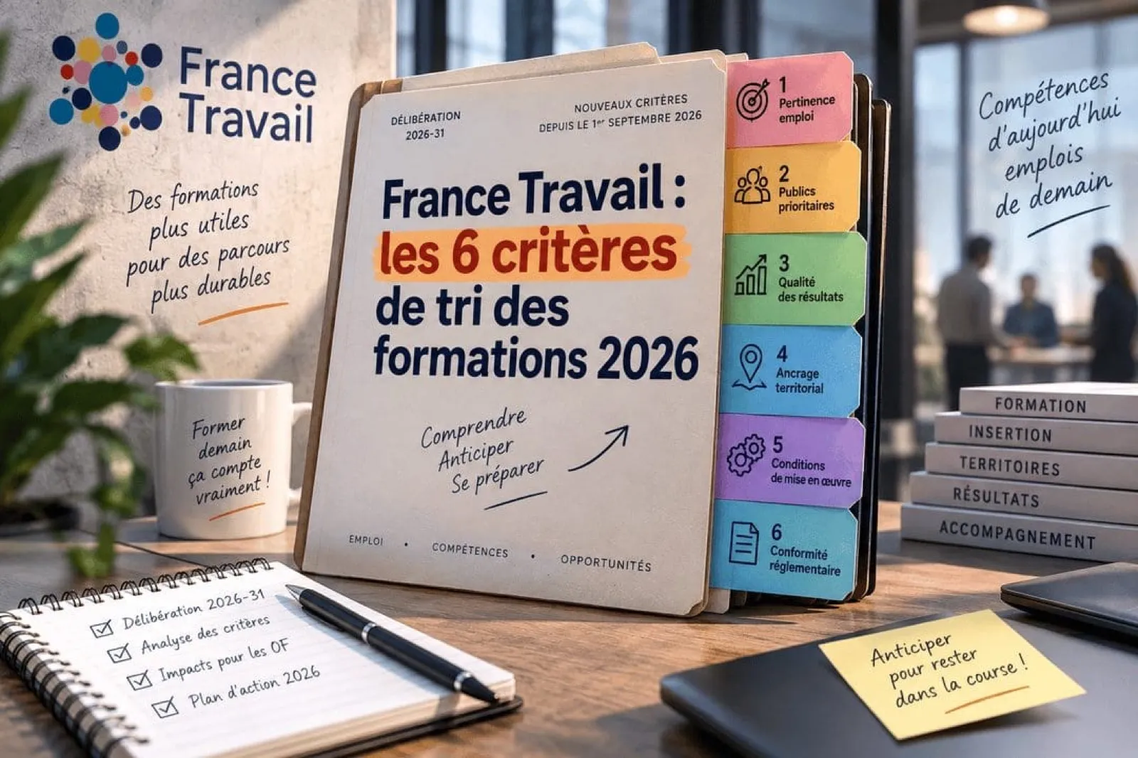Carnet intitulé « France Travail : les 6 critères de tri des formations 2026 »