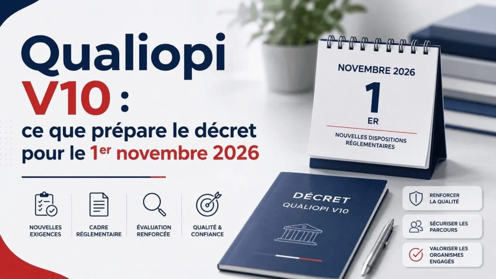 Calendrier au 1er novembre 2026 et titre « Qualiopi V10 »
