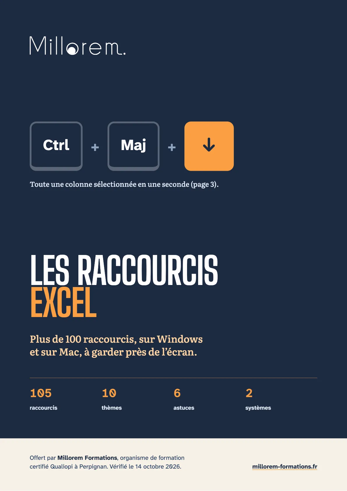 Couverture du livret « Les raccourcis Excel » de Millorem Formations